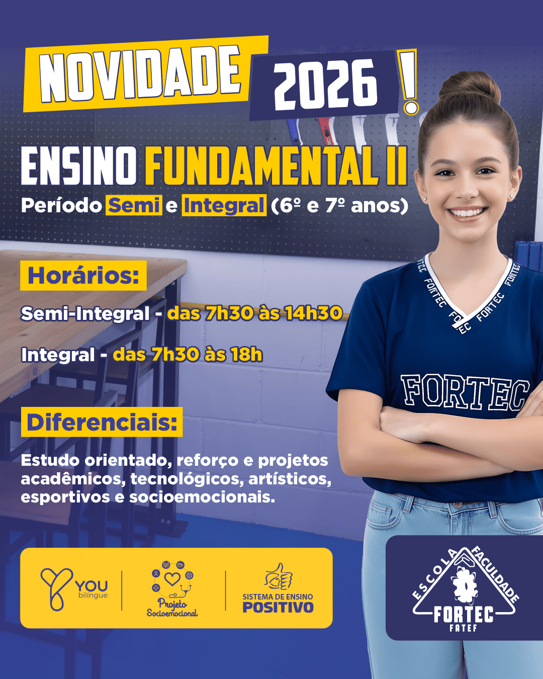 Fundamental II 2026: mais tempo para aprender e viver experiências!